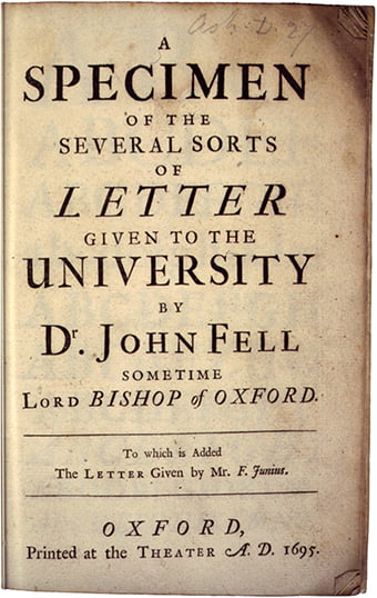 Title page of the Fell type specimen from 1695