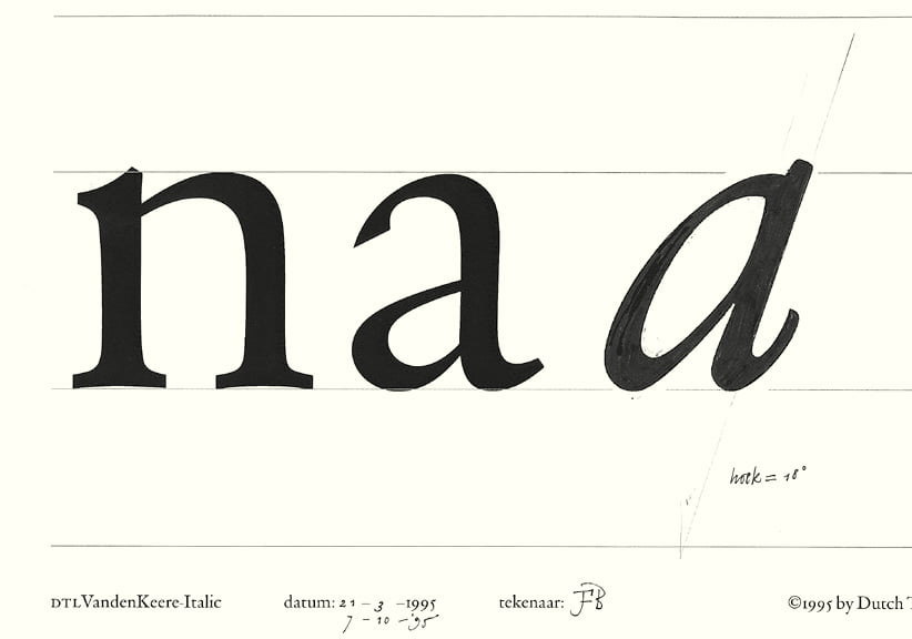 DTL VandenKeere Italic: drawing for lowercase a