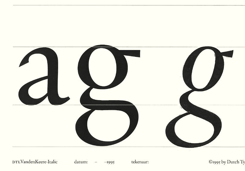 DTL VandenKeere Italic: drawing for lowercase g