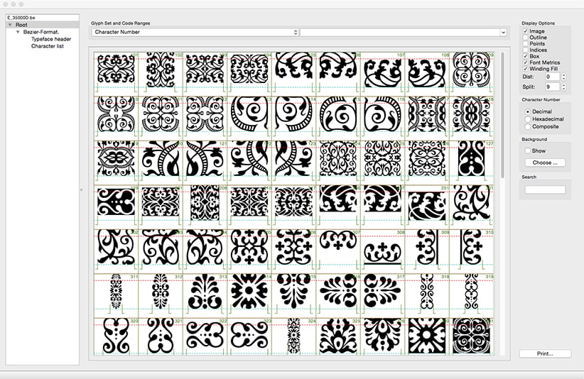 Overview (detal) of DTL Elzevir Ornaments