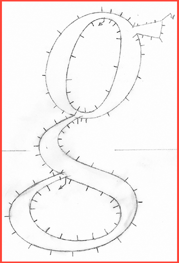Pencil drawing of DTL VandenKeere Italic with IKARUS marking