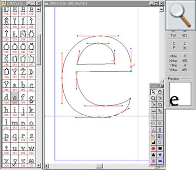 Glyph editing in DTL BezierMaster