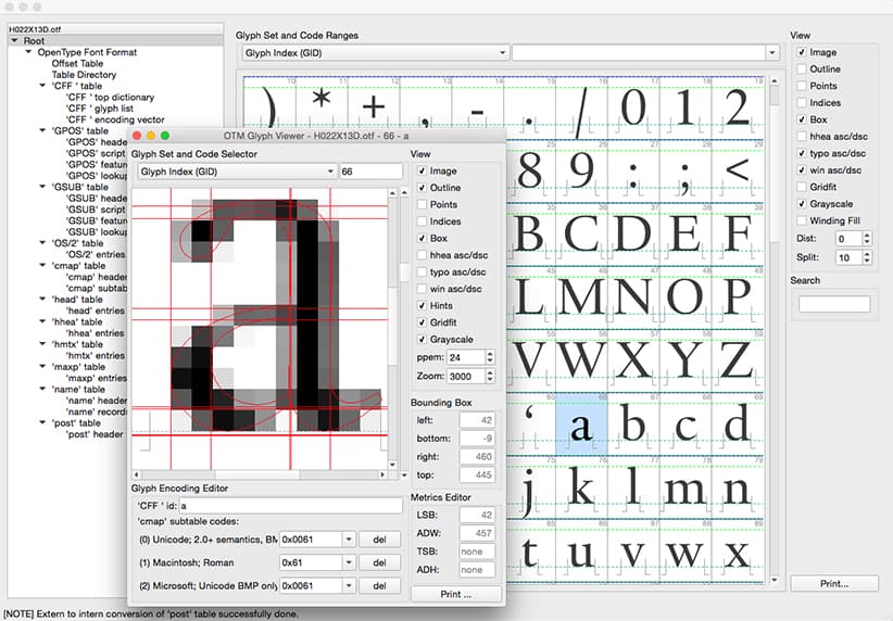 DTL OTMaster's Glyph Viewer