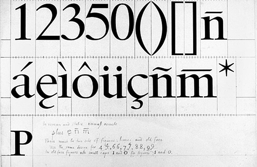 Drawing by Jan van Krimpen of Haarlemmer roman lowercase and tabular figures