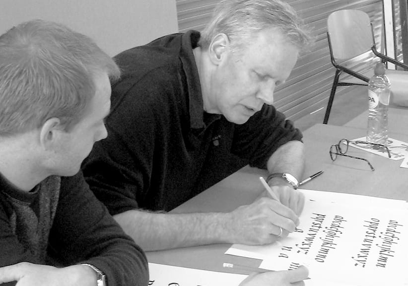 Frank E. Blokland lecturing calligraphy at the KABK LetterStudio